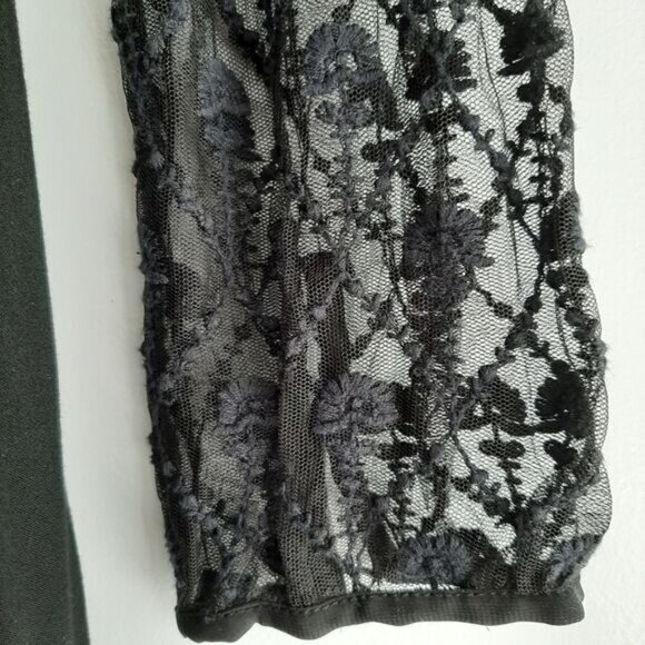 ECOTE Boho Floral Lace Tassel Tie Semi-Sheer Tunic Blouse Black Sz S - Picture 6 of 15